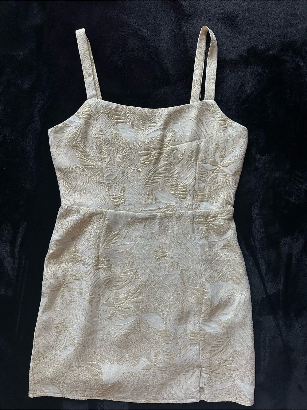 Lulus Cream / White Floral Gold-Detailed Jacquard Mini Dress with Straps